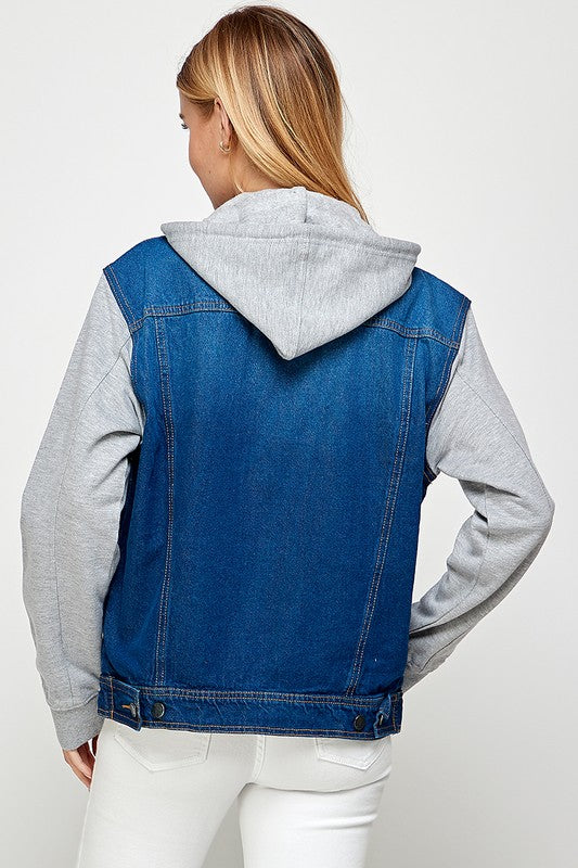 Women's Denim Jacket with Fleece Hoodies - Fuzzys Fashion USA