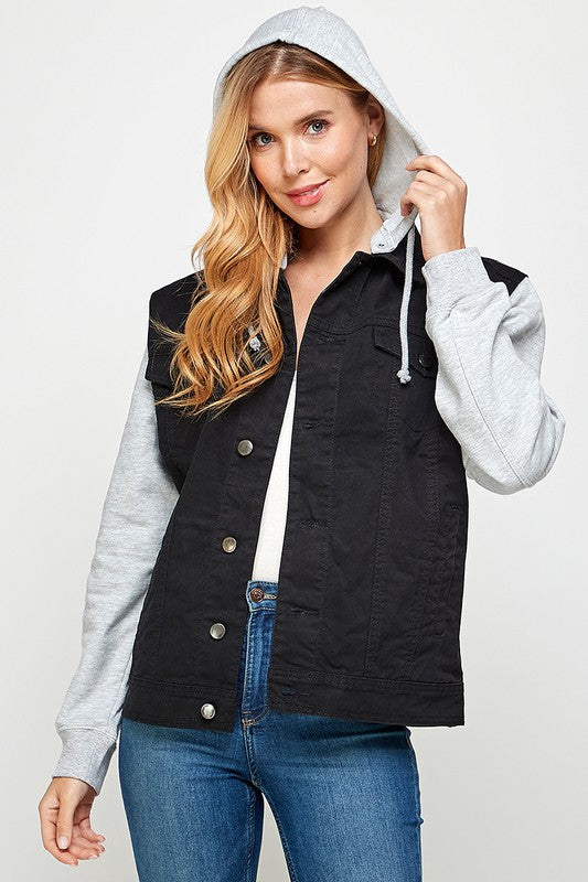Women's Denim Jacket with Fleece Hoodies - Fuzzys Fashion USA