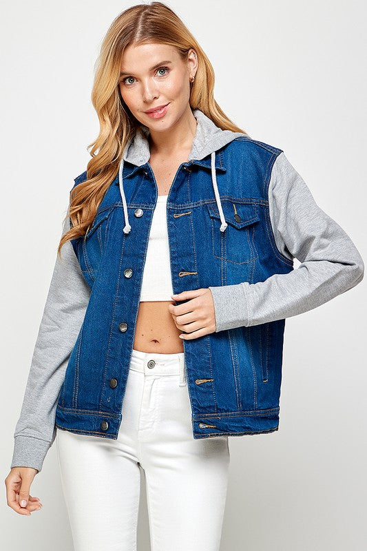 Women's Denim Jacket with Fleece Hoodies - Fuzzys Fashion USA
