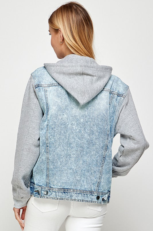 Women's Denim Jacket with Fleece Hoodies - Fuzzys Fashion USA