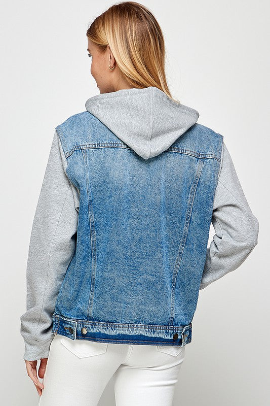 Women's Denim Jacket with Fleece Hoodies - Fuzzys Fashion USA