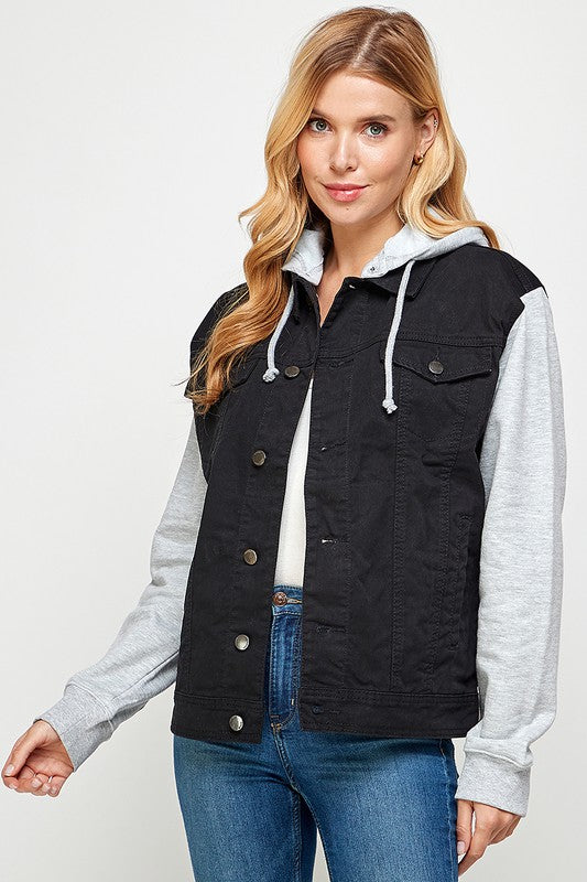 Women's Denim Jacket with Fleece Hoodies - Fuzzys Fashion USA