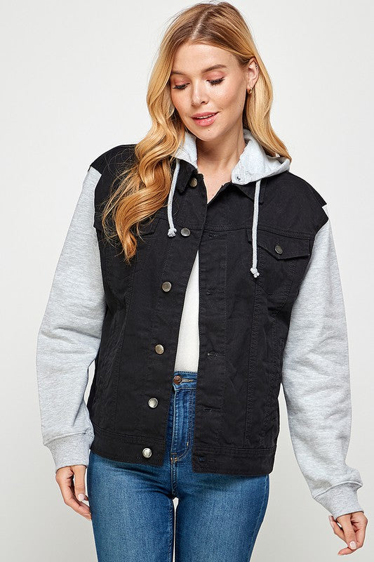 Women's Denim Jacket with Fleece Hoodies - Fuzzys Fashion USA