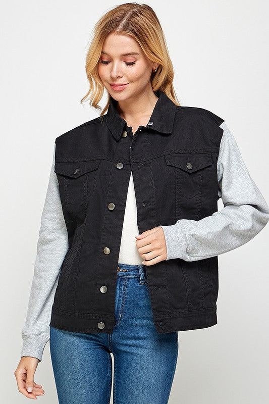 Women's Denim Jacket with Fleece Hoodies - Fuzzys Fashion USA