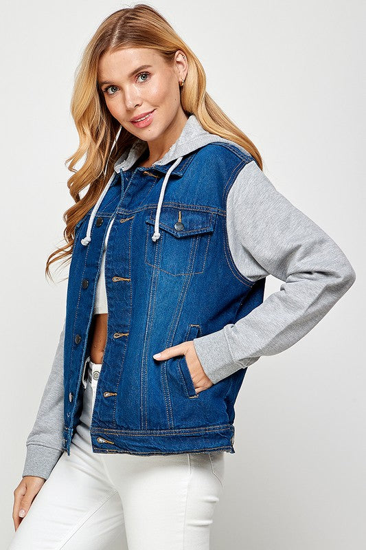 Women's Denim Jacket with Fleece Hoodies - Fuzzys Fashion USA