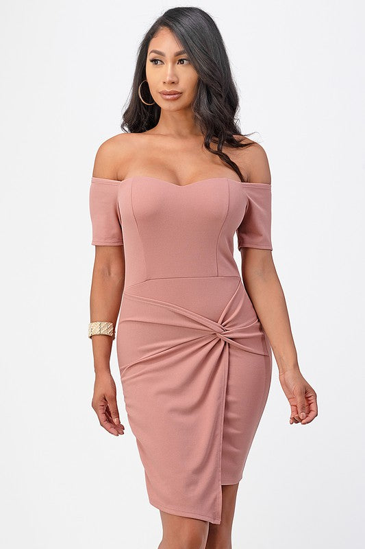 off the shoulder front twist bodycon dress - Fuzzys Fashion USA