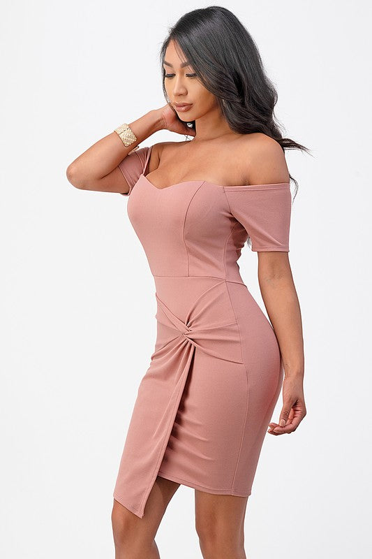 off the shoulder front twist bodycon dress - Fuzzys Fashion USA