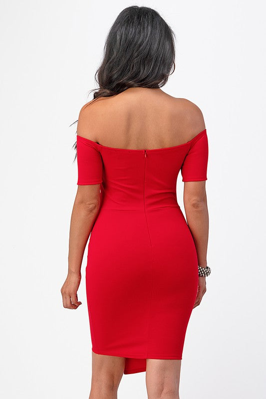 off the shoulder front twist bodycon dress - Fuzzys Fashion USA