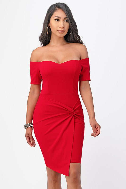 off the shoulder front twist bodycon dress - Fuzzys Fashion USA