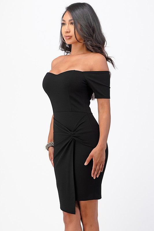 off the shoulder front twist bodycon dress - Fuzzys Fashion USA