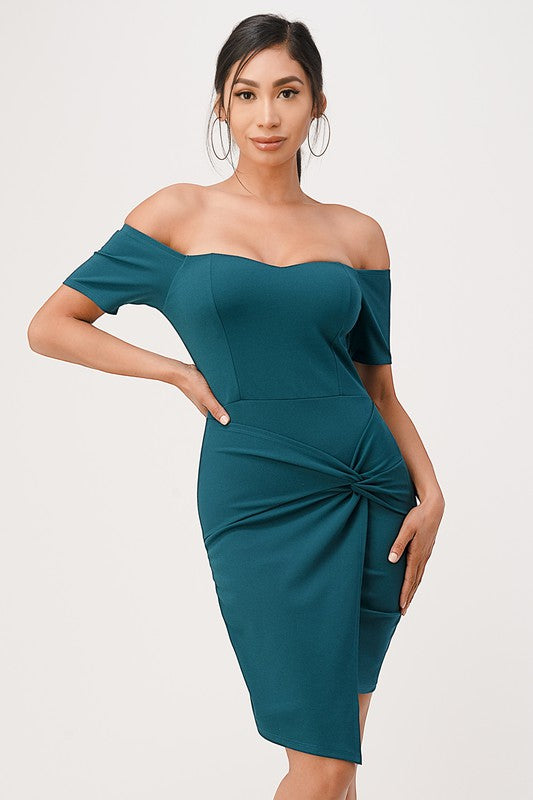 off the shoulder front twist bodycon dress - Fuzzys Fashion USA