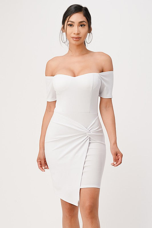 off the shoulder front twist bodycon dress - Fuzzys Fashion USA