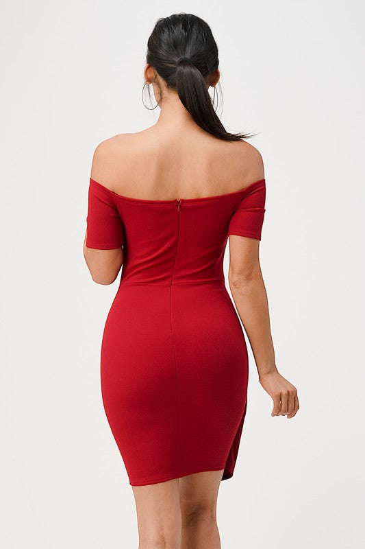 off the shoulder front twist bodycon dress - Fuzzys Fashion USA