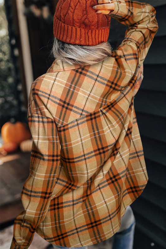 Women Plaid Pocket Buttoned Long Sleeve Shirt - Fuzzys Fashion USA